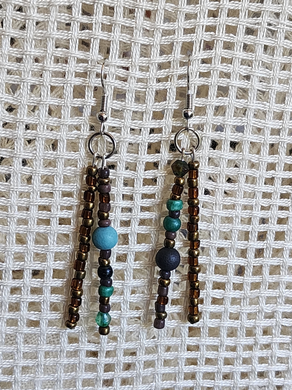 Turquoise & Brown Beaded Drop Earrings — Casual Boho Style